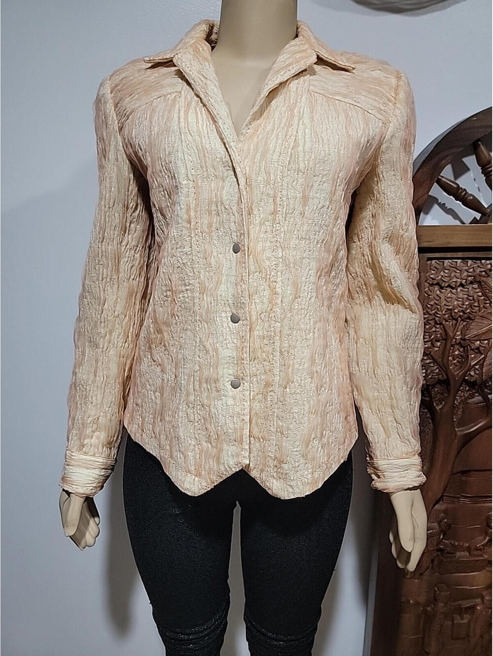 Blue Ice Women's Size 6 Snap Button Blazer Jacket Abstract #C